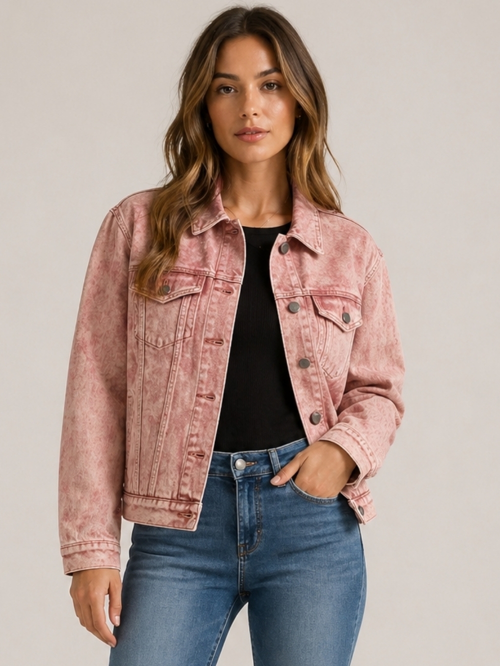 Fantastic Fawn Acid Wash Pink Denim Jacket Trucker Jacket Small Dusty Rose